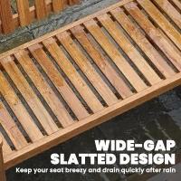 Outsunny Ławka ogrodowa 2-osobowa, odporna na warunki atmosferyczne, drewniana ławka z lamelowym designem i podłokietnikami, do 320 kg, 112 x 64 x 92 cm, naturalne drewno(m-7)