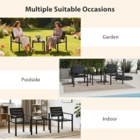 Outsunny 3 Pieces Garden Bistro Set for 2, Outdoor Bistro Table and Chairs with Metal Frame, Plastic Patio Furniture Set(m-7)