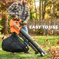 Outsunny Elektryczna dmuchawa i odkurzacz do liści 3000W 3 w 1 z workiem 40L, 4 kołami, regulowanym paskiem na ramię, pomarańczowy(m-8)