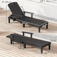 Outsunny Set of 2 Reclining Sun Loungers, 5 Positions Adjustable Outdoor Chaise Lounge Chair with Armrests, Black(m-3)