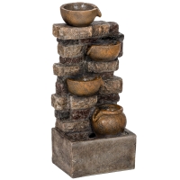 Outsunny 28" 5-Tier Outdoor Fountain, Cascading Waterfall Feature with LED Lights, Adjustable Flow, Rustic Brown