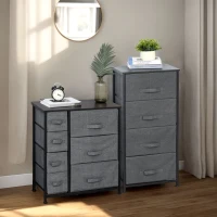 HOMCOM Lot de 2 commodes en Tissu Meuble de Rangement 11 tiroirs chiffonnier Cadre en métal pour chambre salon entrée bureau(m-10)