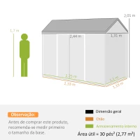 Outsunny Abrigo de Jardim Exterior 2,77 m² 244x131x201 cm com Base, Portas com Fecho, Janelas e Ventilação, Cinzento Escuro(m-3)
