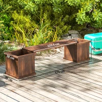 Outsunny Wooden Garden Planter & Bench Combination Garden Raised Bed Patio Park Carbonised Finish 176 x 38 x 40 cm(m-3)