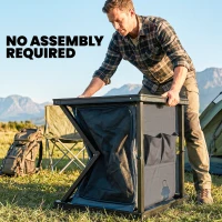 Outsunny Camping Camping Cupboards, Folding Portable Kitchen Table with 3-Tier Storage, Black(m-8)