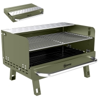 Outsunny Portable BBQ Grill, Charcoal Barbecue Grill with Adjustable Grates, Foldable Legs, Side Shelf for Camping Travel, Green