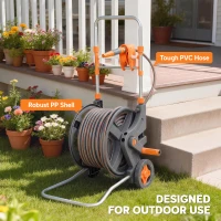 Outsunny Hose Reel Cart with Wheels, 45+2m Garden Hose Reel with 2 Patterns Nozzle, Faucet Adaptors and Rewind Handle, Orange(m-8)