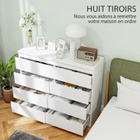 HOMCOM Commode 8 tiroirs meuble de rangement sans poignées design minimaliste 120 x 39 x 100 cm blanc(m-5)