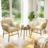 Outsunny Set mobilier exterior 3 piese din rășină împletită, masă din sticlă securizată, 2 fotolii cu perne, 62x73x79cm, Kaki(m-4)