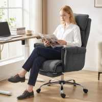 HOMCOM Bürostuhl Höhenverstellbarer Drehstuhl mit Lendenwirbelstütze, Fußstütze, Schneeflanell, 80 x 80 x 106-114 cm Dunkelgrau(m-9)