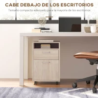 HOMCOM Cajonera de Escritorio con Ruedas Cajón Compartimento Puerta Archivador Móvil para Estudio 40x35x60 cm Roble(m-5)