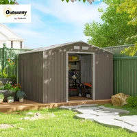 Outsunny 9 x 6ft Garden Metal Storage Shed, Outdoor Storage Tool House with Vents, Foundation and Lockable Double Doors, Brown(m-10)