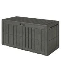 Outsunny 440L Garden Storage Box, Waterproof & UV Resistant Resin Deck Box with Lockable Lid, Pneumatic Gas Rods, Side Handles(m-11)
