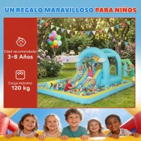 AIYAPLAY Castillo Hinchable Acuático 7 en 1 con Soplador 2 Toboganes Trampolín Piscina Canasta Columna de Boxeo 426x360x198 cm(m-9)