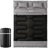 Outsunny Double Sleeping Bag with 2 Pillows, 220 x 160 cm Extra-Large Sleeping Bag for Adults, Black and Grey(m-11)
