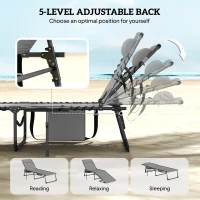 Outsunny Five-Position Reclining Sun Loungers Set of 2 - Grey(m-4)