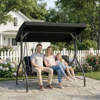 Outsunny 3 Seater Canopy Swing Chair, 2 in 1 Garden Swing Seat Bed, with Adjustable Canopy and Metal Frame, Black(m-8)
