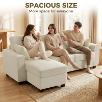 HOMCOM Hoekbank met omkeerbare chaise longue, 3-zitsbank met fluweelachtige uitstraling, brede en diepe zitplaatsen, pocketveren, beige(m-6)