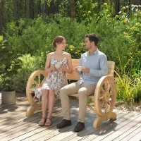 Outsunny Fir Wood 2-Seater Outdoor Garden Wagon Wheel Bench, Natural Wood Finish(m-7)