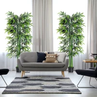 Outsunny Lot de 2 Bambous Artificiel XXL 1,80H m arbre artificiel 1105 Feuilles denses réalistes Pot Inclus Noir Vert(m-9)