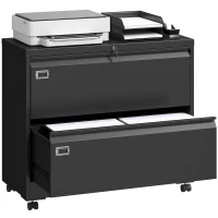 HOMCOM Rollcontainer mit 2 Schubladen abschließbar Aktenschrank mit verstellbarem Hängeregistratur 90 x 40 x 77,4 cm Schwarz(m-11)