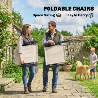 Outsunny 8 Piece Garden Dining Set with Umbrella Garden Furniture Set with 6 Folding Chairs, Tempered Glass Table for Patio Cream(m-4)