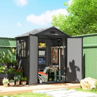 Outsunny 6'x4.5' Garden Storage Shed, Lockable Garden Shed with Double Doors, Window, Vent and Plastic Roof, Dark Grey(m-2)