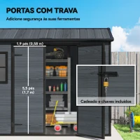 Outsunny Abrigo de Jardim Exterior 2,77 m² 244x131x201 cm com Base, Portas com Fecho, Janelas e Ventilação, Cinzento Escuro(m-6)