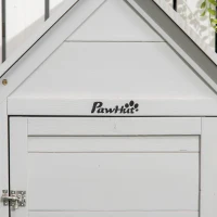 PawHut Indoor Rabbit Hutch, Guinea Pig Cage, with Slide-Out Tray, Large Fenced Area - Light Grey(m-9)