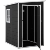 Outsunny 4'x5' Garden Storage Shed, Lean to Shed, Lockable Garden Shed with Window, Vent and Plastic Roof, Black(m-11)