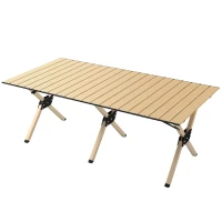 Outsunny 4ft Folding Camping Table, Waterproof Picnic Table with Roll Up Top and Metal Frame, Dark Brown(m-11)