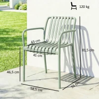 Outsunny Lote de 4 Sillas de Jardín Apilables de Polipropileno Anti-UV con Reposabrazos y Respaldo de Listones Ergonómico Gris Verde(m-3)