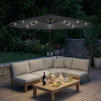 Outsunny 3 m Cantilever Parasol with Solar LED Lights Garden Umbrella with Cross Base, Black(m-9)