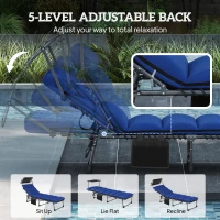 Outsunny Folding Sun Lounger with Canopy, Reclining Sunbed with Cushion, Side Pocket, Carrying Handle, Dark Blue(m-5)