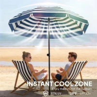 Outsunny 1.8 m Beach Umbrella Parasol with Sand Anchor, Portable 30° Tilting Patio Sun Shade with Adjustable Height, Blue/White(m-5)