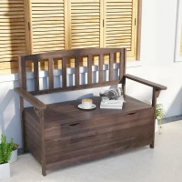 Outsunny Outdoor 2 Seater Garden Bench, Wooden Bench with Storage, Backrest, Arm Rests, 112 x 84 x 58 cm, Brown(m-7)