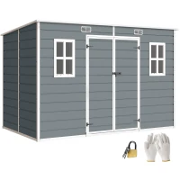 Outsunny 10 x 6 ft Resin Garden Shed, Outdoor Storage Shed with Floor, Windows, Lockable Doors and Vents, Grey(m-10)