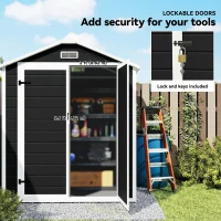 Outsunny 6'x4.5' Garden Storage Shed, Lockable Garden Shed with Double Doors, Window, Vent and Plastic Roof, Black(m-7)