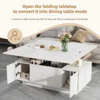 Lift-Up Coffee Table With 2 Doors, 2 Liftable Tops, 2 Cabinets, Particleboard Centre Desk With Hidden Storage, 100L x 50W x 55.5H cm, White(m-5)