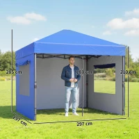 Outsunny Carpa Plegable Pop-up 3x3 m con 3 Paredes 2 Ventanas Altura Ajustable UPF50+ Bolsa Transporte y Sacos de Arena Azul(m-3)