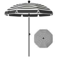 Outsunny 1.8 m Beach Umbrella Parasol with Sand Anchor, Portable 30° Tilting Patio Sun Shade with Adjustable Height, Grey/White(m-11)