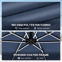 Outsunny 3 m Garden Cantilever Parasol with LED Solar Light, Round Overhanging Umbrella with 360° Rotation, Cover, Navy Blue(m-9)