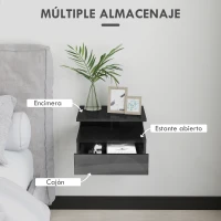 HOMCOM 2 Mesitas de Noche Flotantes con 1 Cajón y Estante Abierto Diseño Moderno 35x32x22,5 cm Negro Brillo(m-5)