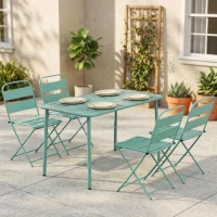 Outsunny Ensemble de Salle à Manger d'Extérieur 5 Pièces, Ensemble de Jardin pour 4 Personnes avec Plateau à Lattes et Chaises Pliantes, Vert Clair(m-2)