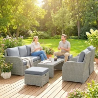 Outsunny Six-piece Rattan Garden Furniture Set with Reclining Armchairs - Dark Grey(m-8)