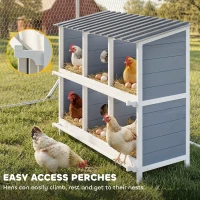 PawHut Legenest für Hühner, erhöhtes Hühnernest aus Holz mit 6 Fächer, 2 Sitzstangen für Kleintierstall 102 x 50 x 91 cm, Grau(m-6)