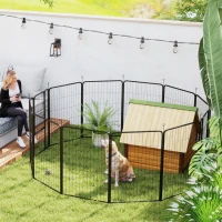 PawHut 12-Panel Solid Dog Playpen with Doors, for Large Dogs, 100cm Tall, Black(m-4)