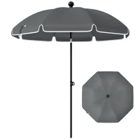 Outsunny 1.8 m Beach Umbrella Parasol with Sand Anchor, Portable 30° Tilting Patio Sun Shade with Adjustable Height, Dark Grey(m-11)