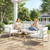 Outsunny 5 Seater Aluminium Garden Furniture Set, Garden Sofa Set with Thick Cushions for Patio and Balcony, Outdoor, White(m-9)