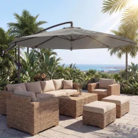 Outsunny 3 m Cantilever Parasol with Protective Cover and Wind Ropes, Banana Parasol with Crank Handle, Light Grey(m-2)